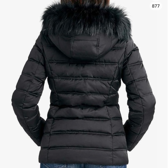 Nautica Women’s Faux fur trim , hooded mid weight puffer jacket , size medium - Picture 2 of 8